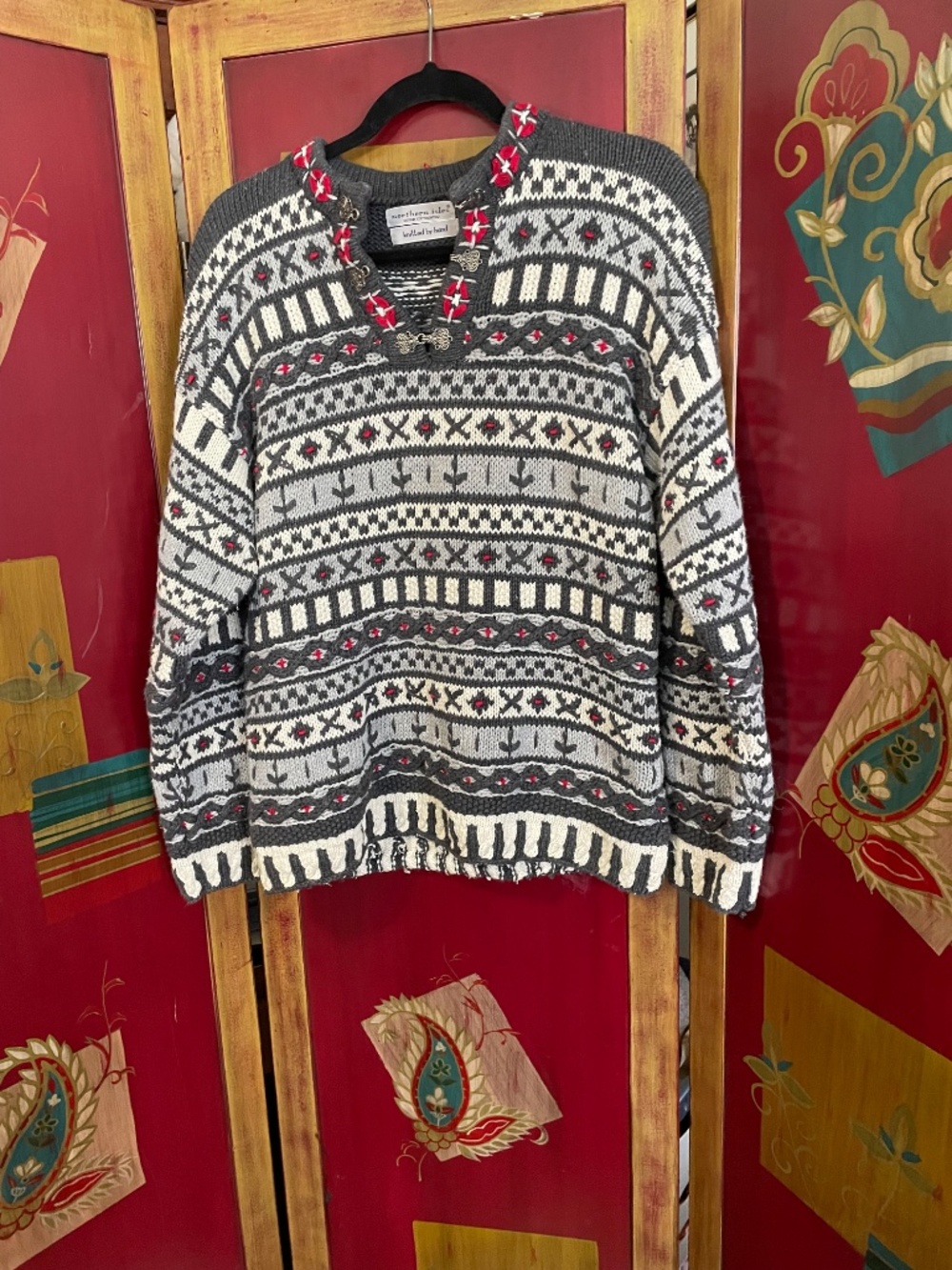 Vintage Northern Isles Hand Knit Sweater Womens Sz L Nordic Fair Isle Pullover